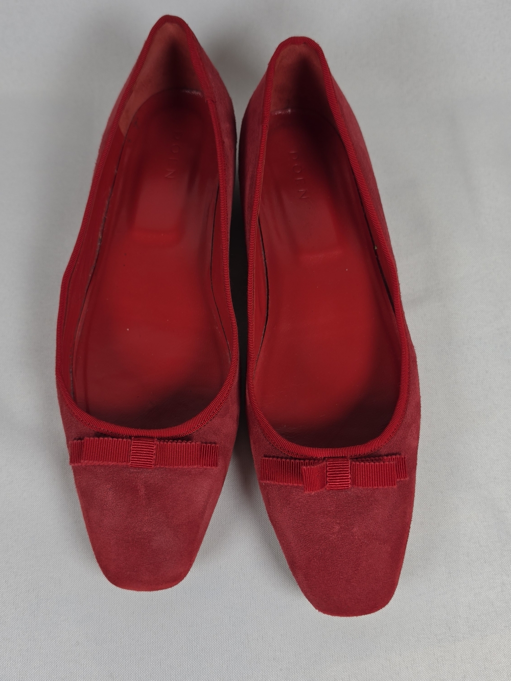 ​DOEN Veranda Ballet Flat Red Suede Bow Italian Leather Shoes 37, 7, Insole 10"